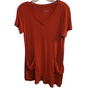 LOGO Lori Goldstein Orange V Neck Pocket Tunic Top Women's XS